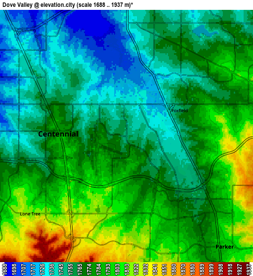 Zoom OUT 2x Dove Valley, United States elevation map