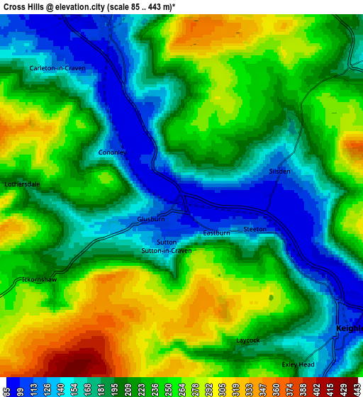 Zoom OUT 2x Cross Hills, United Kingdom elevation map