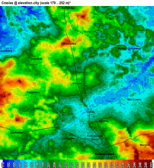 Zoom OUT 2x Cmolas, Poland elevation map