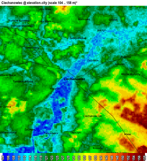 Zoom OUT 2x Ciechanowiec, Poland elevation map