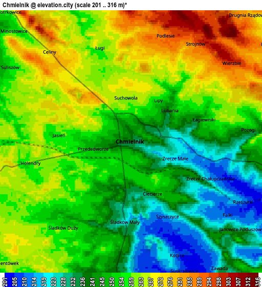 Zoom OUT 2x Chmielnik, Poland elevation map