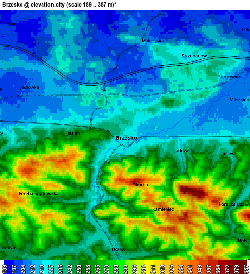 Zoom OUT 2x Brzesko, Poland elevation map