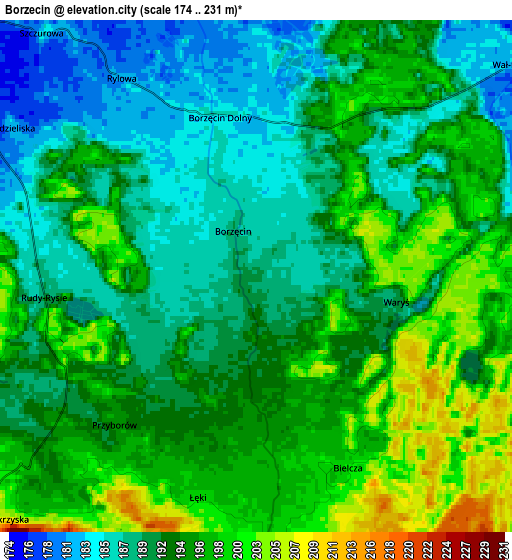 Zoom OUT 2x Borzęcin, Poland elevation map