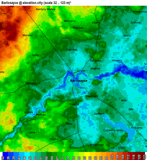 Zoom OUT 2x Bartoszyce, Poland elevation map