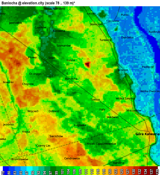 Zoom OUT 2x Baniocha, Poland elevation map