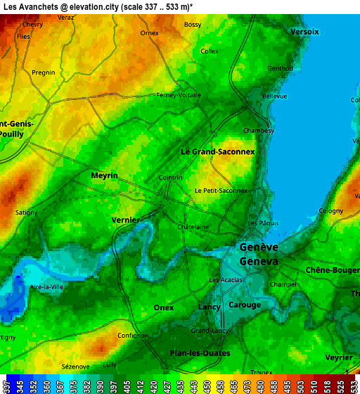 Zoom OUT 2x Les Avanchets, Switzerland elevation map