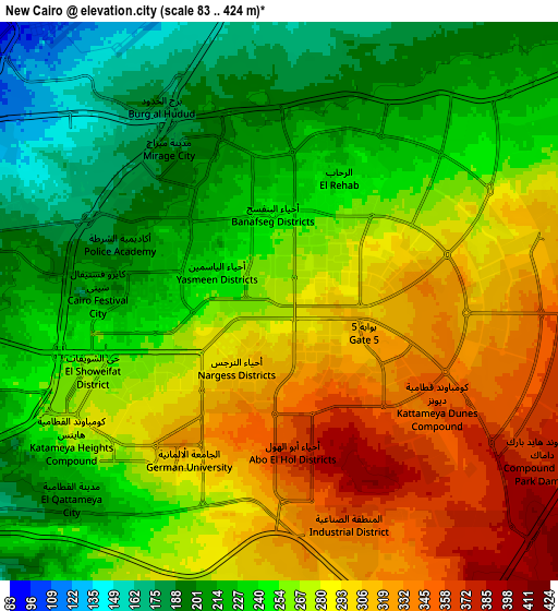 Zoom OUT 2x New Cairo, Egypt elevation map
