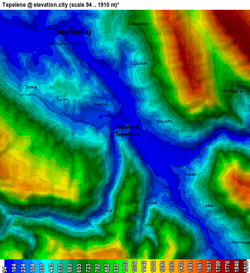 Zoom OUT 2x Tepelenë, Albania elevation map