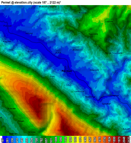 Zoom OUT 2x Përmet, Albania elevation map