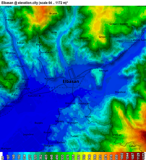 Zoom OUT 2x Elbasan, Albania elevation map