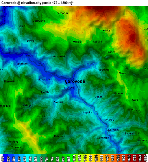 Zoom OUT 2x Çorovodë, Albania elevation map