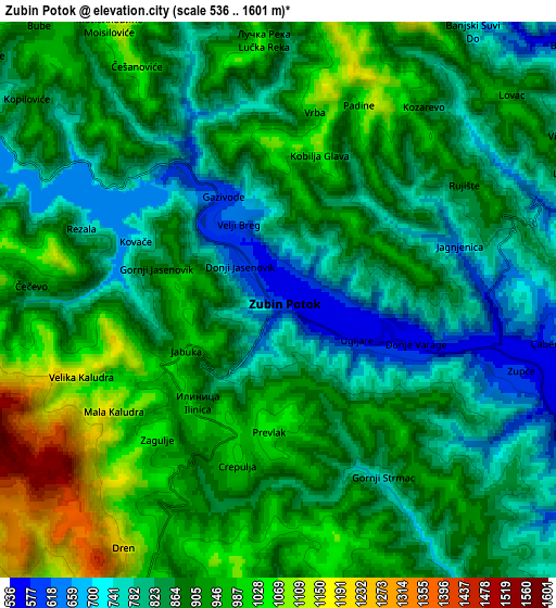 Zoom OUT 2x Zubin Potok, Kosovo elevation map