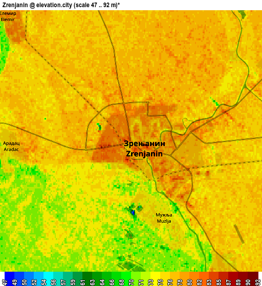 Zoom OUT 2x Zrenjanin, Serbia elevation map
