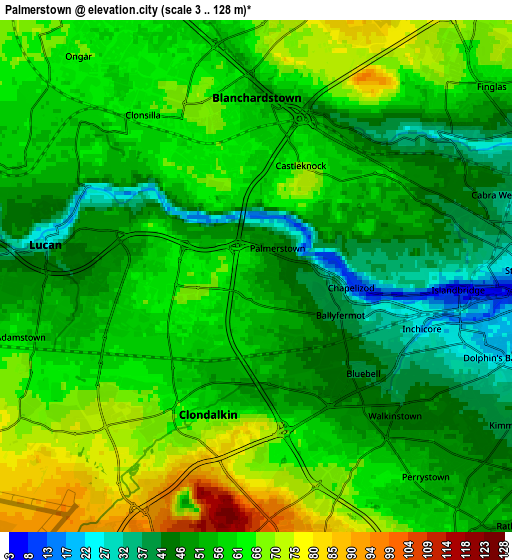 Zoom OUT 2x Palmerstown, Ireland elevation map