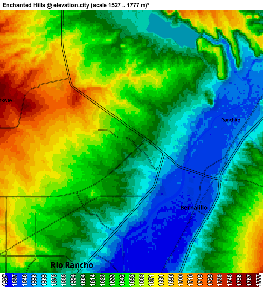 Zoom OUT 2x Enchanted Hills, United States elevation map