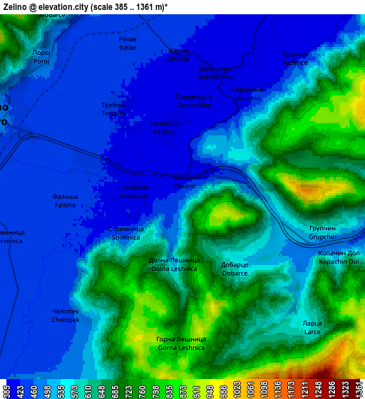 Zoom OUT 2x Zelino, North Macedonia elevation map
