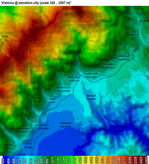 Zoom OUT 2x Vratnica, North Macedonia elevation map