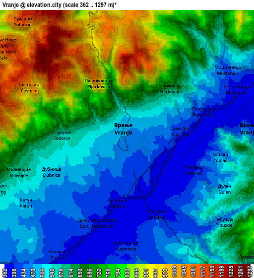 Zoom OUT 2x Vranje, Serbia elevation map