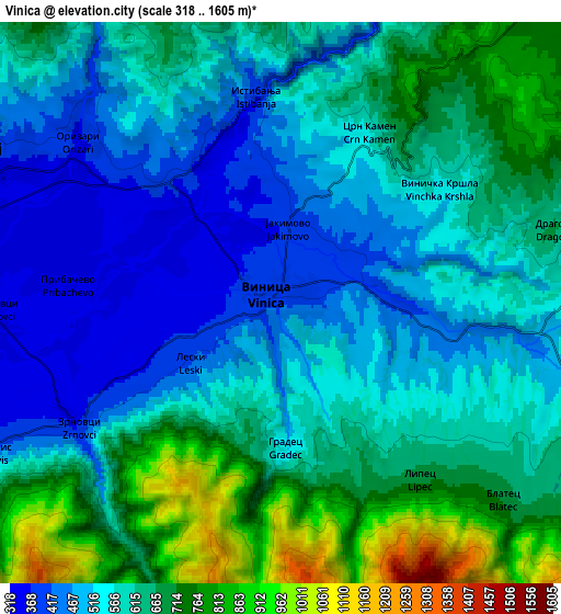 Zoom OUT 2x Vinica, North Macedonia elevation map