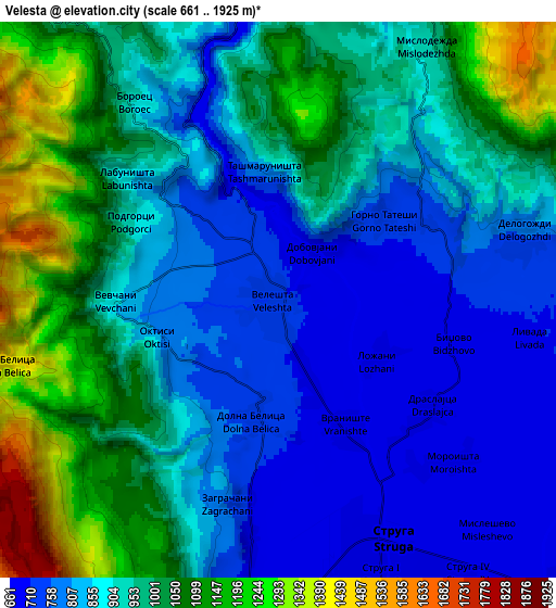 Zoom OUT 2x Velesta, North Macedonia elevation map
