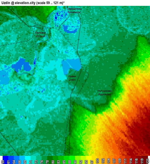 Zoom OUT 2x Uzdin, Serbia elevation map