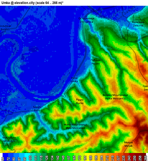 Zoom OUT 2x Umka, Serbia elevation map