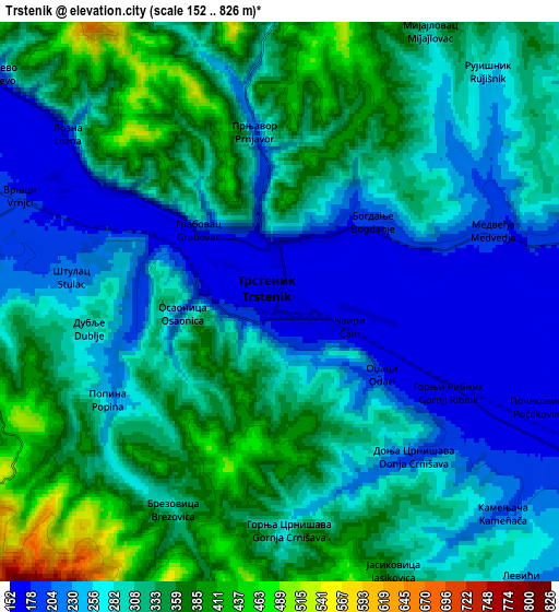 Zoom OUT 2x Trstenik, Serbia elevation map