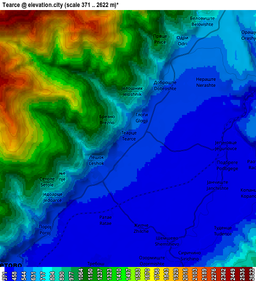 Zoom OUT 2x Tearce, North Macedonia elevation map