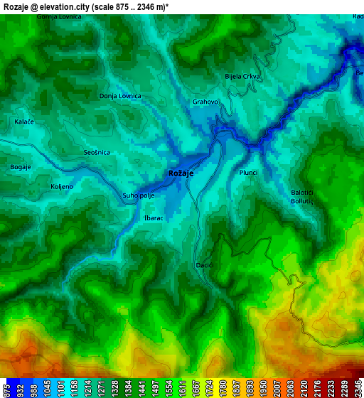 Zoom OUT 2x Rožaje, Montenegro elevation map