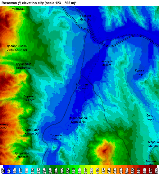 Zoom OUT 2x Rosoman, North Macedonia elevation map