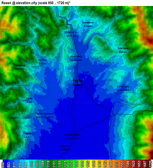 Zoom OUT 2x Resen, North Macedonia elevation map