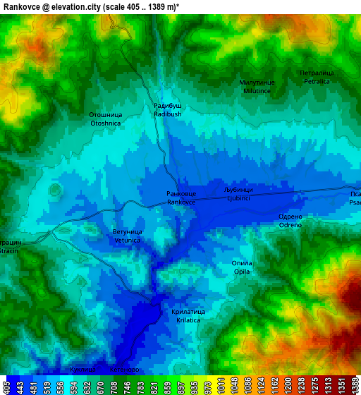 Zoom OUT 2x Ранковце, North Macedonia elevation map