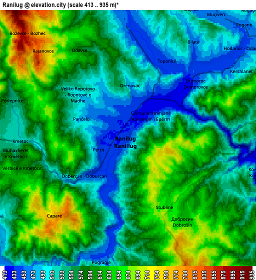 Zoom OUT 2x Ranilug, Kosovo elevation map