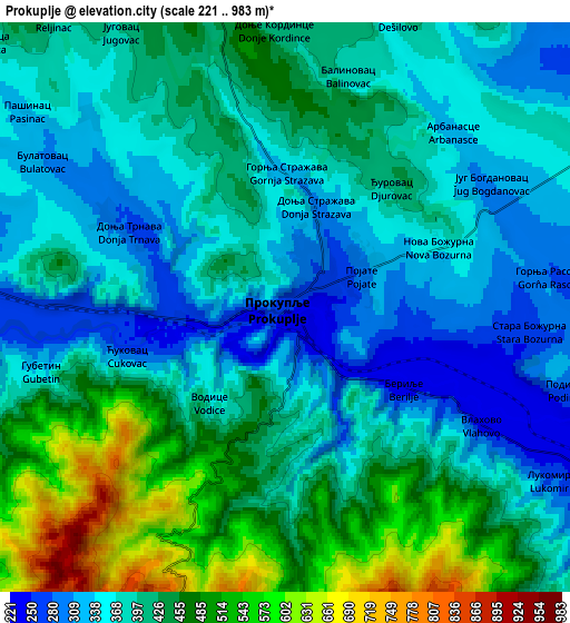 Zoom OUT 2x Prokuplje, Serbia elevation map