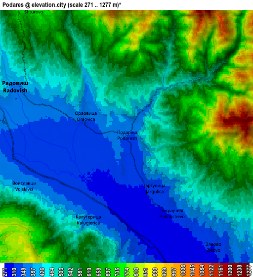 Zoom OUT 2x Podareš, North Macedonia elevation map