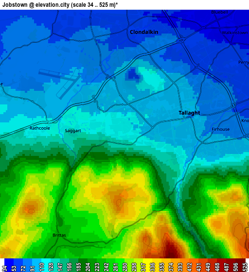 Zoom OUT 2x Jobstown, Ireland elevation map