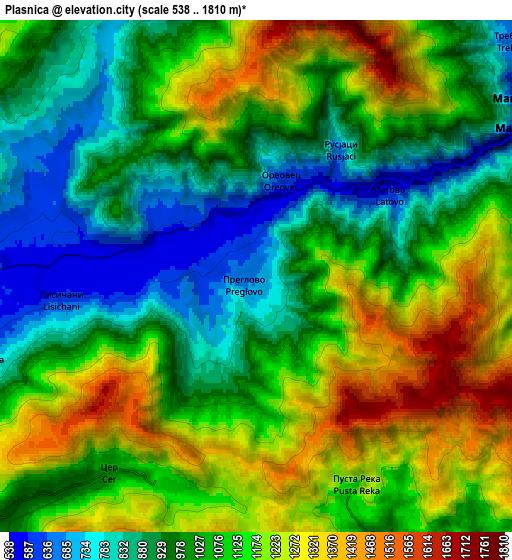 Zoom OUT 2x Plasnica, North Macedonia elevation map