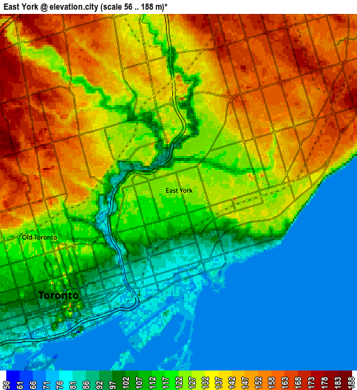 Zoom OUT 2x East York, Canada elevation map