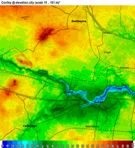 Zoom OUT 2x Confey, Ireland elevation map
