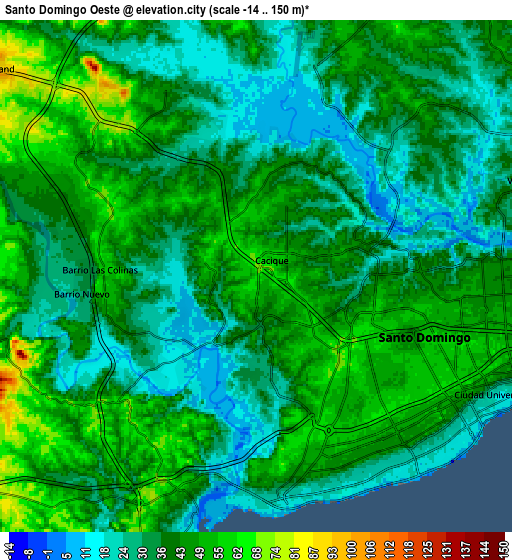 Zoom OUT 2x Santo Domingo Oeste, Dominican Republic elevation map