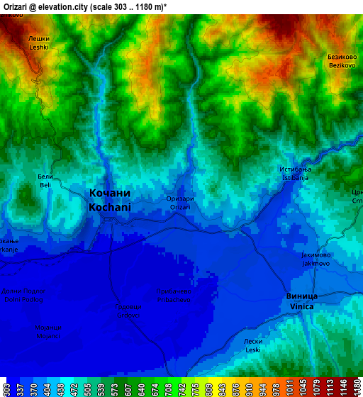 Zoom OUT 2x Orizari, North Macedonia elevation map