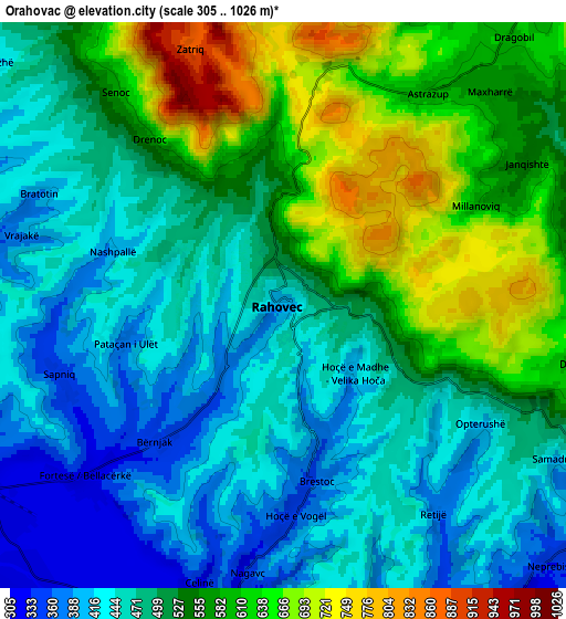 Zoom OUT 2x Orahovac, Kosovo elevation map