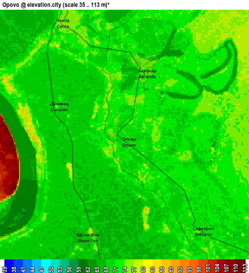 Zoom OUT 2x Opovo, Serbia elevation map