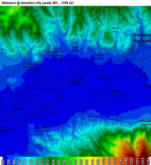 Zoom OUT 2x Oblesevo, North Macedonia elevation map