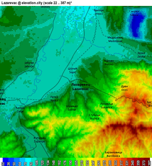 Zoom OUT 2x Lazarevac, Serbia elevation map