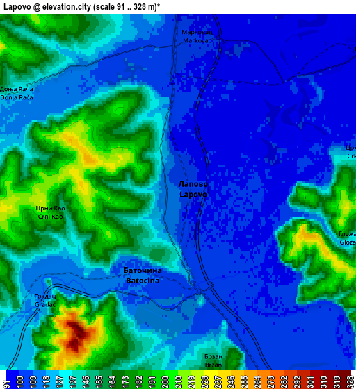 Zoom OUT 2x Lapovo, Serbia elevation map