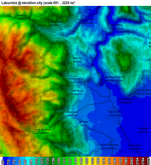 Zoom OUT 2x Labunista, North Macedonia elevation map