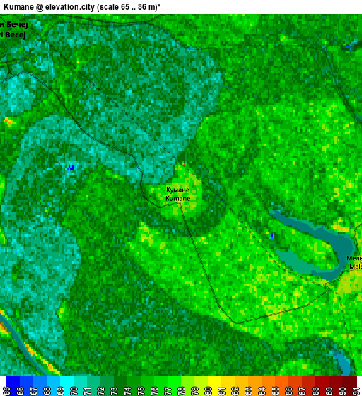 Zoom OUT 2x Kumane, Serbia elevation map