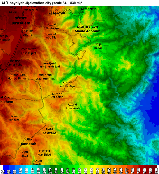 Zoom OUT 2x Al ‘Ubaydīyah, Palestinian Territory elevation map