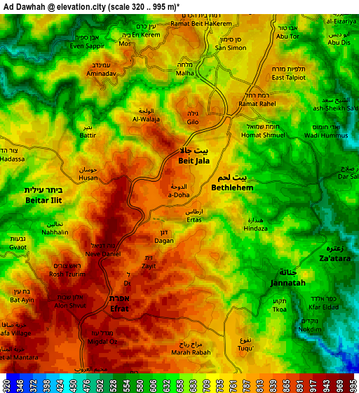 Zoom OUT 2x Ad Dawḩah, Palestinian Territory elevation map